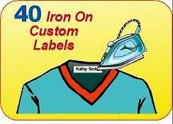 40 IRON ON PERSONALIZED FABRIC NAME LABELS   5 ink colors & FREE 
