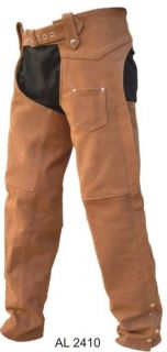 Allstate Mens or Unisex Brown Leather Lined Motorcycle Chaps