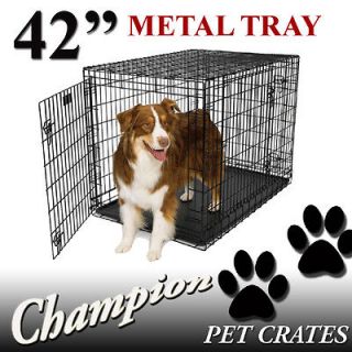 LARGE 42 BLACK 3 DOOR DOG CAGE CRATE with DIVIDER + METAL TRAY