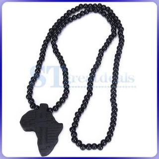 Charm Wooden African Africa Map Pendant Necklace Wood Rosary Beads 