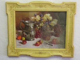 Vintage Ornate Carved Plastic Frame Picture of Flowers Fruit & Water 