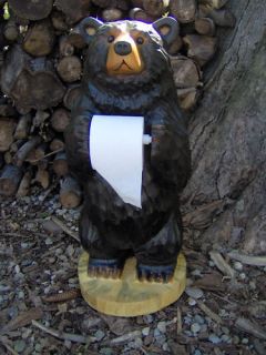 CUSTOM CARVED BLACK POLE BEAR chainsaw carving hanging