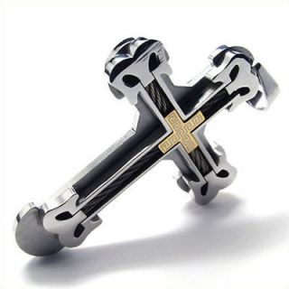 Heavy Large Gold Silver Stainless Steel Cross Pendant Mens Necklace 