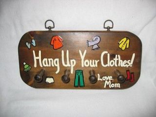 Wooden handmade 4 pegs clothes hanger hang up your clothes Love Mom 