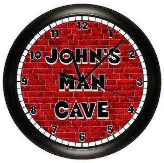PERSONALIZED MAN CAVE WALL CLOCK GUYS GAME ROOM DECOR BRICK BACKGROUND 