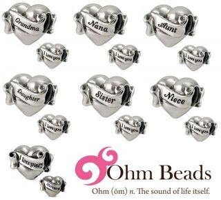 Love You Heart Scroll Genuine OHM 925 Solid Sterling Silver Charm 