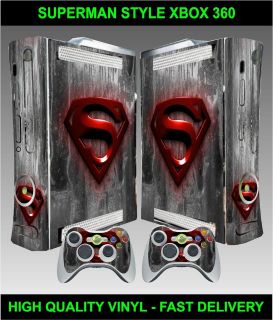 Xbox 360 Console Sticker Skin Super Man Logo Style & 2 X Controller 