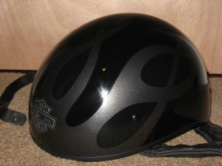 XS HARLEY DAVIDSON Motorcycle Half Helmet Black w/ Silver Flames