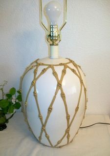 Vintage Hollywood Regency Ginger Jar Lamp with Bamboo Lattice Overlay