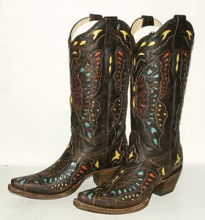   Corral Classic Vintage Yellow Red Turq. Butterfly Boots # A1928