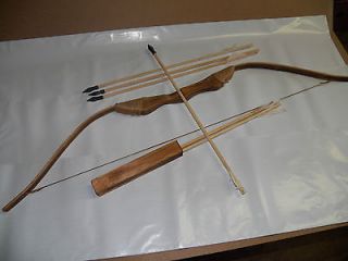 NEW WOODEN BOW WITH 6 ARROWS AND QUIVER Kids Wood Archery Bow 