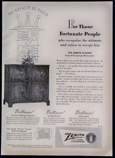Vtg. 1950 Zenith Classic Radio Phonograph Magazine Ad