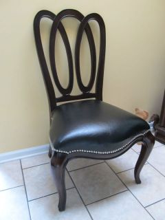 American Drew Sonata Wood Back Black Leather Bottom Side Dining Chair 