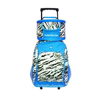   Patootie Turquoise & Zebra Print 16 Roller Backpack with Lunchbag