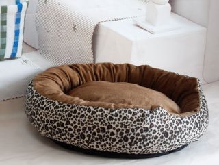 NEW Detachable Leopard Print Dog Pet Cat Bed Pet Dog Kennel Bed Sz 