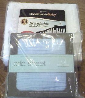 Aden & Anais Blue Crib Sheet + White Breathable Baby Liner   Complete 