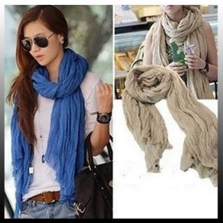 new Womens Long Crinkle Scarf Wraps Shawl Stole Pure Color Soft 13 