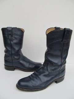 Justin Navy Blue Leather Cowboy Western Boots Womens 6 B