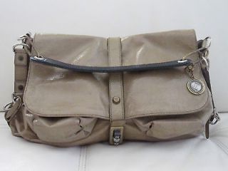 LANVIN Pise Taupe Patent Leather Hobo Bag  Green Croc Strap