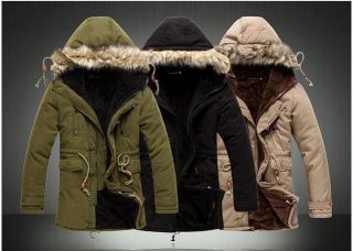 New Fashion Mens Cloth Hooded Fur Winter Long Coat Outerwear Warm 