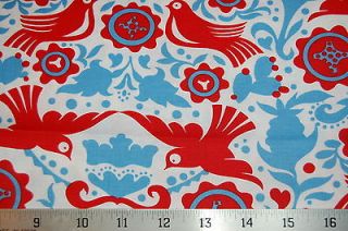 Alexander Henry Fabric Folklorico La Paloma Bird Red Blue on White 