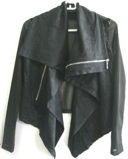 Black Suede Leather Like Jacket Open Drape FrontTopshop Urban 