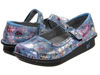 Alegria Womens BELLE Blue metallic floral Leather Mary Jane Shoes BEL 