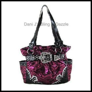Cowgirl Western Rhinestone Buckle Zebra Print Fashion Handbag Purse 