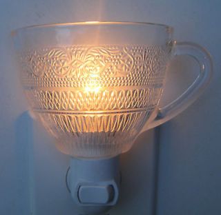 Clear Pressed Depression Glass Tea Cup Night Light With Embossed 