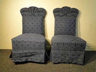 Pair Blue Upholstered Slipper Skirted Chairs