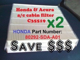 HONDA ACURA CABIN AIR FILTER Accord Civic CRV Odyssey Double Pack 
