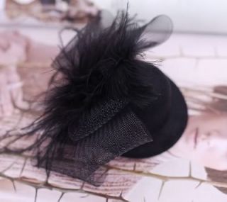 black mini top hat fascinator millinery feather net