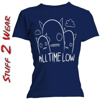 ALL TIME LOW Ghosts Line Drawn Navy T Shirt OFFICIAL S M L XL Womens 