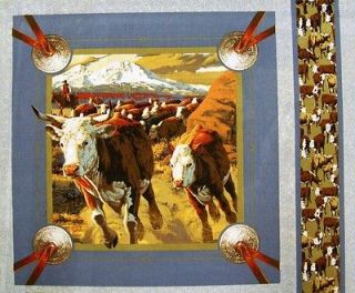 Cattle on a Cattle Drive Fabric Pillow Panel