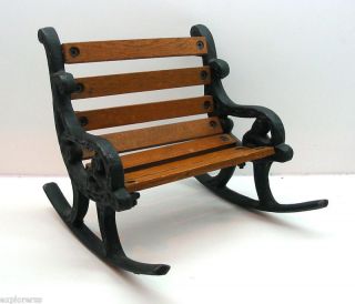WOOD & CAST IRON DOLL SIZED MINIATURE ROCKING BENCH. GREAT GIFT, Must 