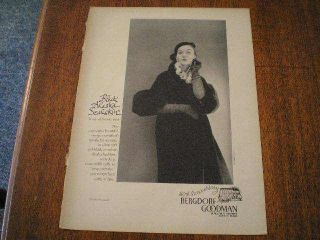 1951 Bergdorf Goodman Ladys Black Alaska Sealskin Coat Ad Willilam 