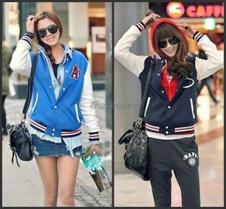 Cool Girls A Letter Baseball Button Pocket Hoodie Coat Jacket 2Colors 