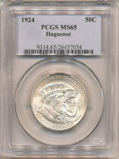 1924 HUGUENOT COMMEM MS65 PCGS. Frosty White GEM.