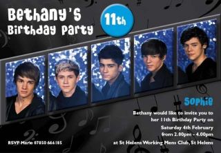 ONE DIRECTION Personalised party invitations x 12 PER PACK