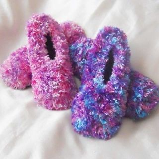 2Pairs WOMEN FLUFFY FEATHER YARN SLIPPERS PINK PURPLE M