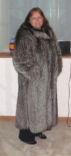 Genuine Full Length Silver Fox Fur Coat Canada Select Womens Sz 14 