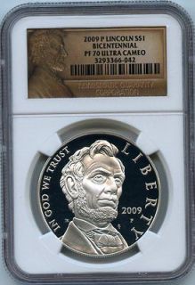 2009 $1 Lincoln Bicentennial Silver Dollar NGC Proof PF70 And MS70 