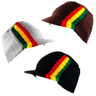 NW RASTA Visor Beanie skull cap Stripe Jamaica Reggae Winter 