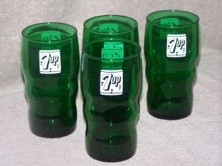 Vintage Forest Green 7 up Glasses 5 tall   sets of 4 multiples 