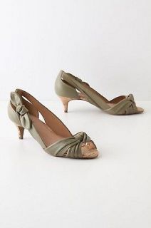 Anthropologie Knotted Kitten Heels In Green Org.$158.00 New With Out 