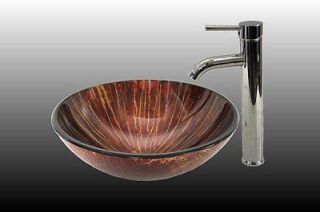 New Red Hand Paint Style Tempered Glass Bath Vessel Sink & Chrome 