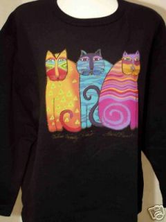 Laurel Burch Feline Family Bright Cats Black Long Sleeve Sweatshirt 