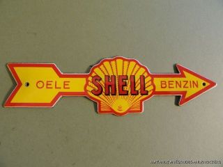   QUALITY OLD SHELL OELE BENZIN ARROW ENAMEL SIGN PLAQUE MOTOR OIL