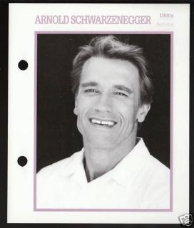 ARNOLD SCHWARZENEGGER Movie Star Picture Biography CARD