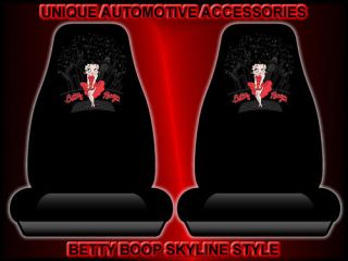 2PC BETTY BOOP SKYLINE BLACK BUCKET SEAT COVERS